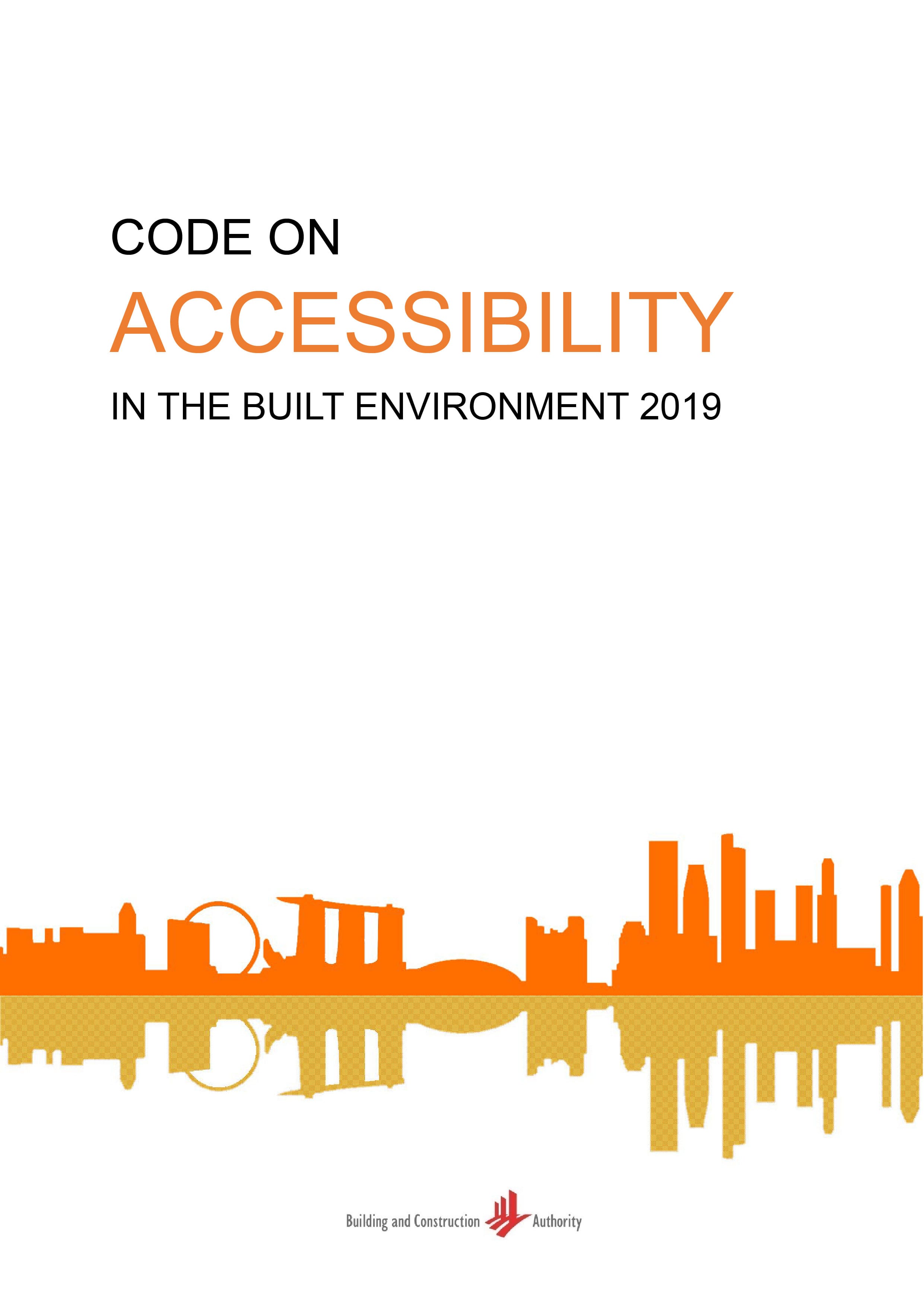 Cover of “Code on Accessibility in the Built Environment 2019” with orange skyline.